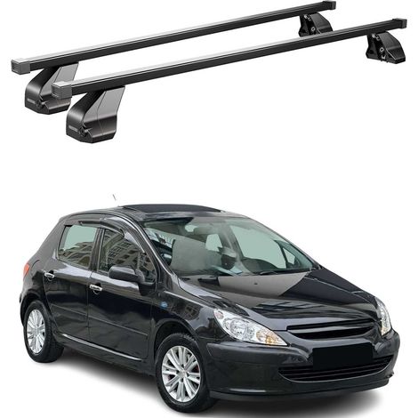OMAC Barres de toit transversales en acier pour Peugeot 307 2001-2008 5 Portes – Antivol inclus – Testées City Crash – DIN 75302:2019 – ISO/PAS 11154:2006 – Charge max 75 kg Noir (1/4)