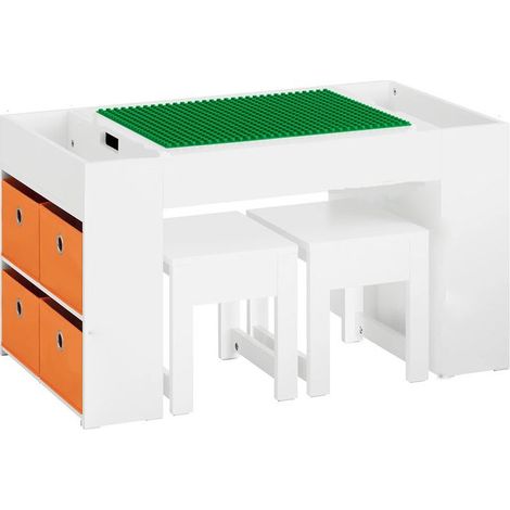 Children's play table 87×50×50 cm – Set with 2 chairs – Storage unit – White (1/5)