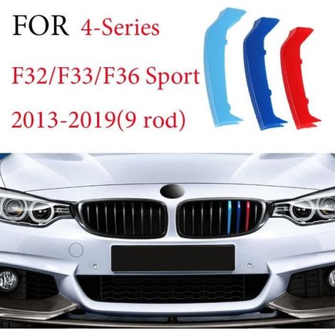 3x M-Couleur Clips Boucles Bande Décoration Kidney Calandre Decoration Grille Pour BMW 4 Series F32 F33 F36 Sport 2013-2019 (9 Rod) (1/4)
