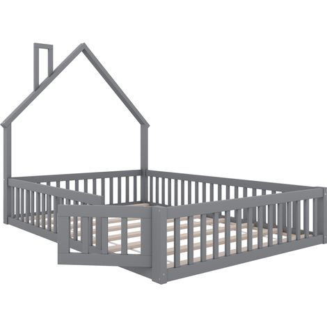 Kinderbett 140 x 200 cm aus Kiefer und MDF, Kaminform, grau, MODENUIT (1/5)