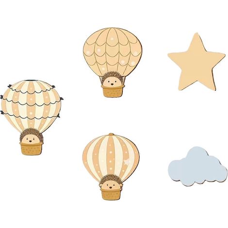 5 décorations murales montgolfières – Style bohème, bois et hérisson – pour chambre d'enfant et salle de jeux (1/5)
