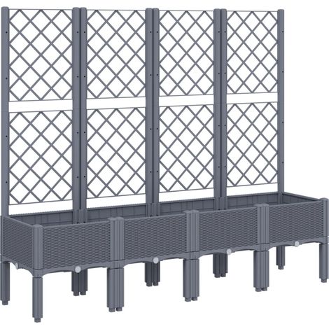 Vaso per fioriera aiuola rialzata piante fiori terrazza giardino con traliccio 160 x 40 x 142 cm PP grigio 020038267
