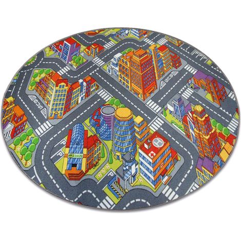 Teppich kreis STRAßEN BIG CITY grau grey rund 133 cm