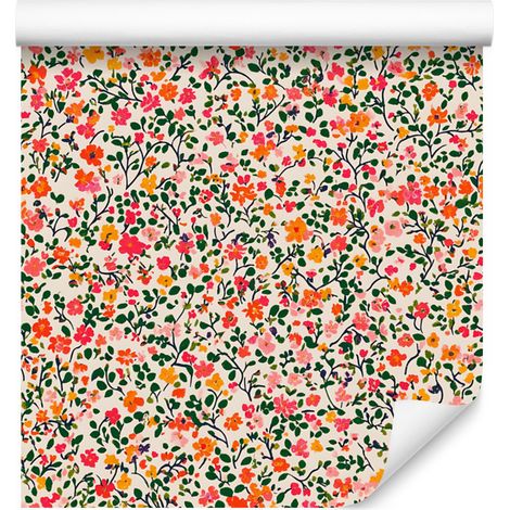 Tapete mit kleinen Blumen, Beige und Koralle, für Wohn- und Schlafzimmer, 50 x 1000 cm (1/5)