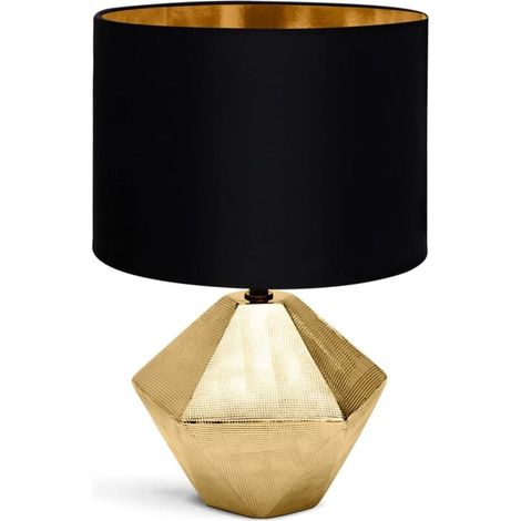 Nachttischlampe, moderne Tischleuchte, Stoffschirm, Keramikfuß, E14-Fassung, Rautenform, Gold, 22 x 22 x 32 cm, 1,3 m Kabel, Vintage-Design für Büro und Wohnzimmer (1/4)