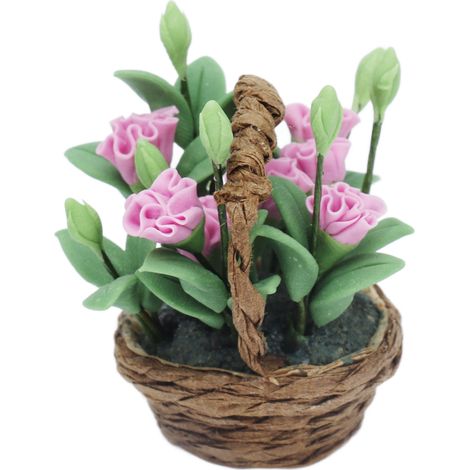 Œillets miniatures en argile à l'échelle 1:12, imitation de fleurs, pour panier en osier, décoration de maison de poupée (1/5)