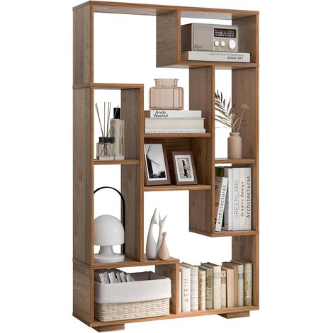 GOPLUS Bibliothèque Meuble de Rangement, Étagère Bureau en Bois pour Salon 70 x 20 x 120 CM, 9 Étagère Cube Ouverte, Kit Anti-basculement, Organisateur pour Chambre, Bureau, Charge 25KG (Naturel) (1/5)