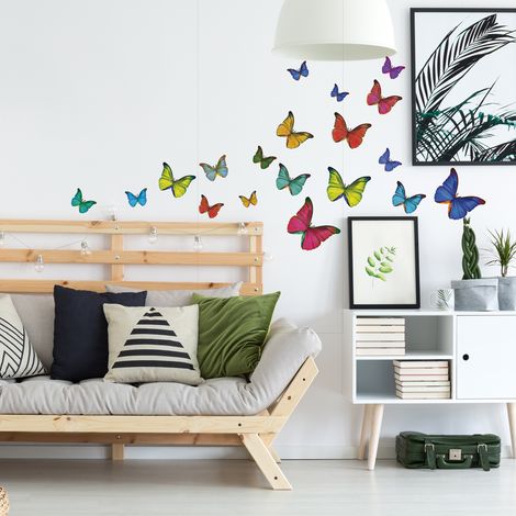 Sticker mural déco intérieure papillons multicolores, différentes tailles, 68 cm X 48 cm. Décorez votre maison avec ce produit unique (1/2)