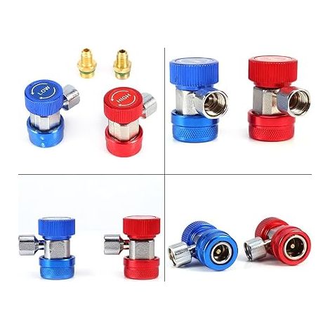 Raccords Rapides Climatisation, 1/4 Pouce Mâle Évasé Haute et Basse Pression Kit Coupleurs Laiton Rouge Bleu (1/3)