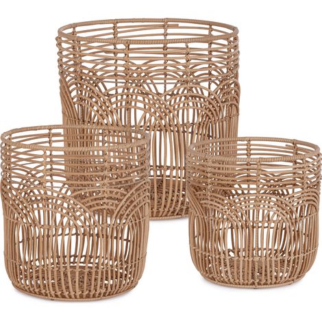 Set3 cesta sherly naturale in polyrattan, fil di ferro Ø 30 x h 30 cm Ø 35 x h 35 cm Ø 40 x h 40 cm