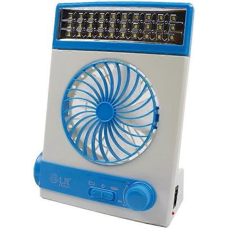 Ventilateur solaire 4 en 1 avec fonction lampe torche intégrée, prise chinoise (bleue). (1/4)