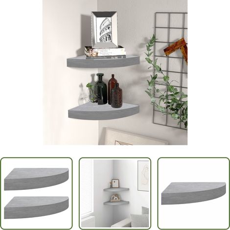 Wandregal - Eck-Schweberegale 2 Stk. Betongrau 35x35x3,8 cm MDF (1/5)