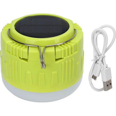 Lampe LED solaire rechargeable pour camping, tente, lanterne jaune avec crochet, extérieur (1/5)