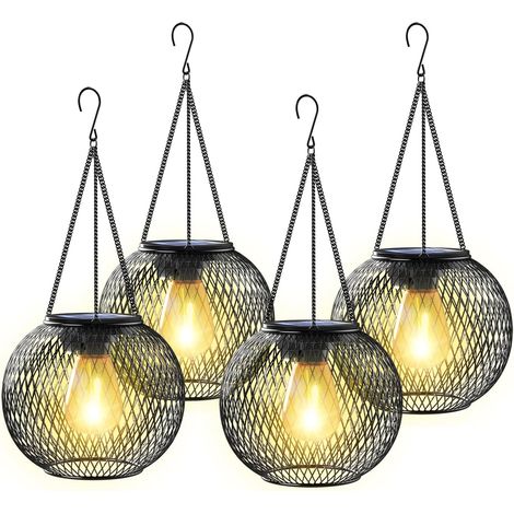 Lot de 2 lanternes solaires étanches améliorées – Lampes extérieures suspendues, éclairage décoratif pour jardin/cour/terrasse/allée (1/5)