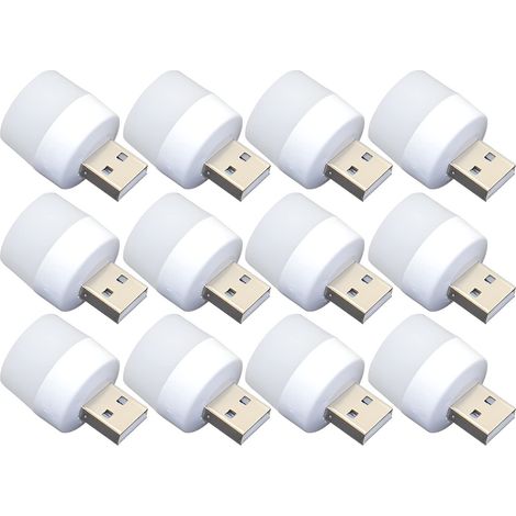 Lot de 12 mini ampoules LED USB de nuit, sans capteur de lumière, à brancher, compact, idéal pour chambre, salle de bain, cuisine, voiture (lumière blanche) (1/5)