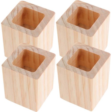 【03】Rehausseurs de meubles en bois massif pour canapé et lit, 4 pièces, patins de levage carrés (1/5)