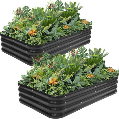 4-in-1 Adjustable Raised Bed Planter - Grey, Pack of 2 Metal Raised Bed with Safety Border and Gloves for Vegetables, Fruits, Flowers. (1/5)