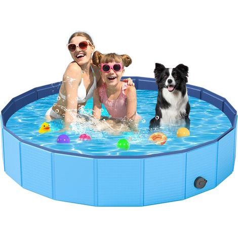 faltbarer Hundepool, 160 cm XL, strapazierfähiges PVC, Ablassventil, Garten, Katzenpool, Kinderpool (1/5)