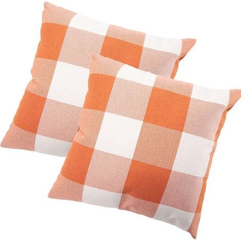 Juego de 2 fundas de cojín de algodón con estampado geométrico de celosía, fundas de almohada decorativas para sofá, hogar, sala de estar, dormitorio, 40x40cm, naranja (1/5)