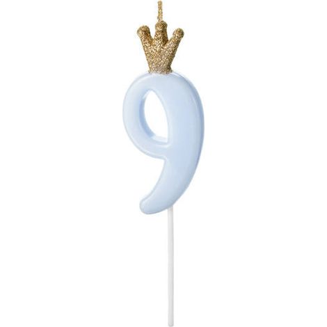 Bougie d'anniversaire numéro 9 avec couronne, bleu clair (1/3)