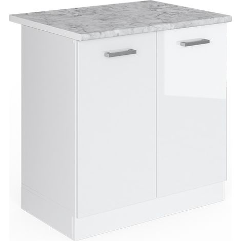 Mobile lavello cucina R-Line, Bianco lucido, 80 cm , PL Marmo, Vicco
