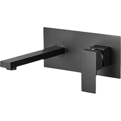Mitigeur lavabo encastré noir mat en laiton, robinet lavabo mural à bec cascade, mélangeur eau chaude et froide avec cartouche céramique, robinet de salle de bain encastrable carré, raccord fileté G1/ (1/4)