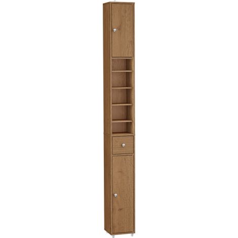 SoBuy Bathroom Column Cabinet 20 cm - Narrow Storage Cabinet with Drawer and Adjustable Shelves - Compact Bathroom Cabinet for Toilet, Small Spaces - Wood, L20xW20xH180cm, BZR34-II-PF (1/5)