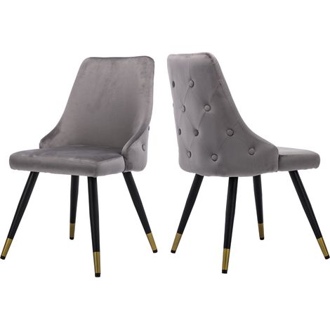Juego de 2 Sillas de Cocina Retro de Terciopelo con Respaldo de Diseño Acolchado con Botones para El Hogar Sala de Estar Restaurante, Gris, Wahson (1/5)