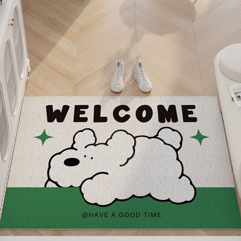 LAN Boucle en soie 5080cm « Je t’attends » Tapis de sol bouclé résistant et durable à l'usure, à motifs d'animaux de dessin animé, découpable, grattant la boue et enlevant la saleté, tapis d'entrée an (1/5)