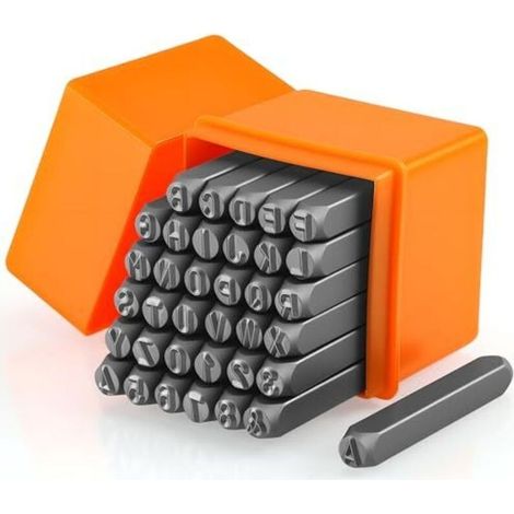 36 Pièces Chiffre et Lettre à Frapper, 6mm Jeu de Frappe Durable, Métaux Lettre a Frapper (A-Z, 0-9, &), Poincon Metal pour Estampage du Métal, du Plastique, du Bois, du Cuir (1/5)
