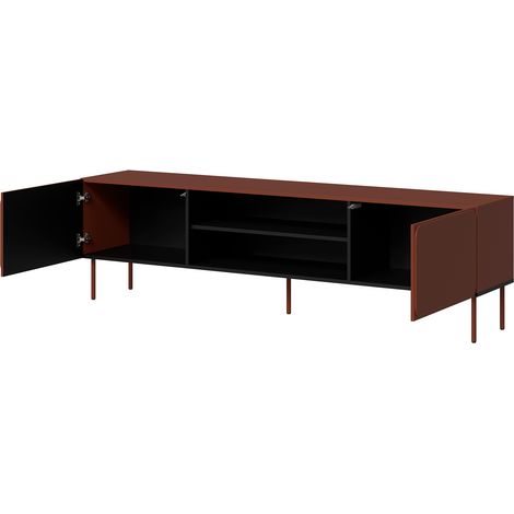 Mobile Porta tv Cesara, un Ripiano, 2 Ante, con Piedini in Metallo, 200x42x57h cm Marrone Terracotta