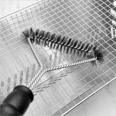 Brosse pour nettoyer les fils du barbecue - Brosse à long manche en acier inoxydable - Outil pour enlever la rouille et les taches du barbecue - Accessoires pour barbecue (1/5)