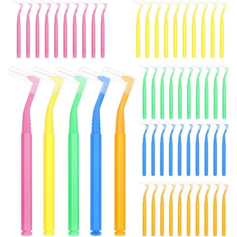 50 Pcs Brossettes Interdentaire, 5 Tailles Brossette Dentaire Angle  Brosse Interdentaire Outil de Nettoyage de Dents pour Inter Dentaire Hygiène Interdentaire (5 Couleurs) (1/5)