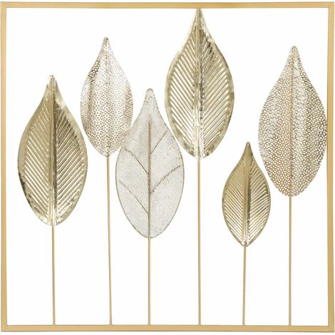 Goldene Metall-Wanddekoration mit Blattmotiv - 70 x 70 cm