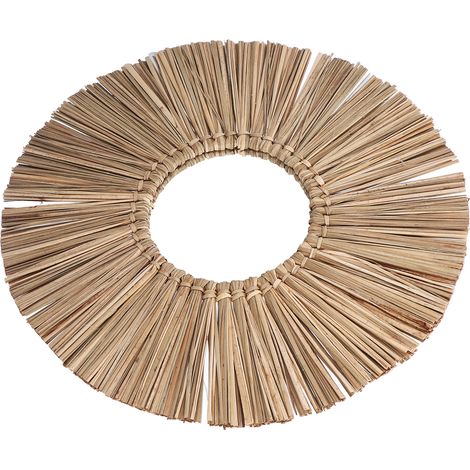 Miroir de Toilette Rond Tressé en Paille Naturelle - Décoration Murale Rétro Style Scandinave avec Franges