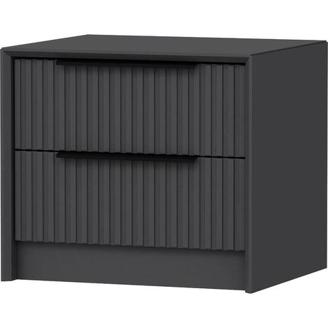 Comodino Moke, 2 Cassetti, un Ripiano, Apertura Scorrevole, 45x45x53h cm Nero Antracite