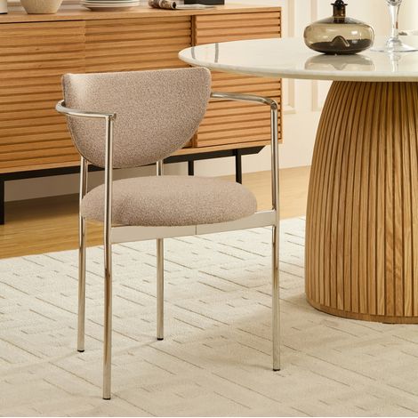 REDOM - Silla de comedor ergonómica, reposabrazos, respaldo de aro lunar, tela metal kaki claro (1/5)