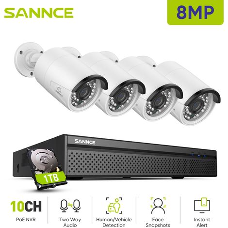 SANNCE 4K Kit di videosorveglianza Esterno 4 Telecamere IP Audio Bidirezionale Intelligente IR Visione Notturna Sistema di Telecamere di Sicurezza 1TB (1/5)