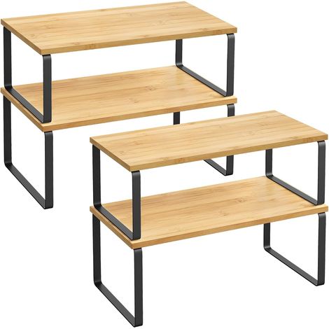 Lot de 4 - Étagère à épices - Organisateur de placard - Extensible et empilable - Pour cuisine salle à manger bureau - Noir et beige - 30x20cm (1/5)
