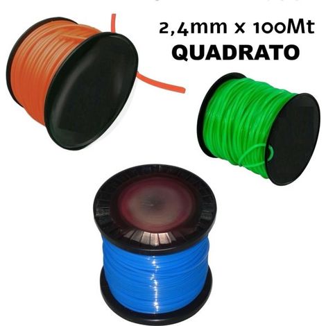 FILO PER DECESPUGLIATORE QUADRATO 2.4 mm bobina 100mt taglaerba cavo matassa
