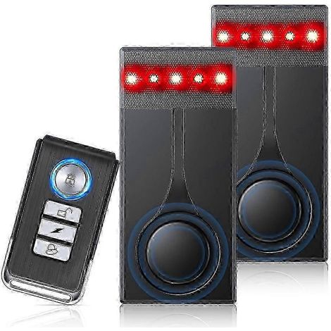 Sistema de alarma antirrobo para coche, volumen ajustable de 108 dB, luz roja intermitente, mando a distancia de 20 metros, montaje magnético, 2 alarmas y 1 mando a distancia. (1/5)