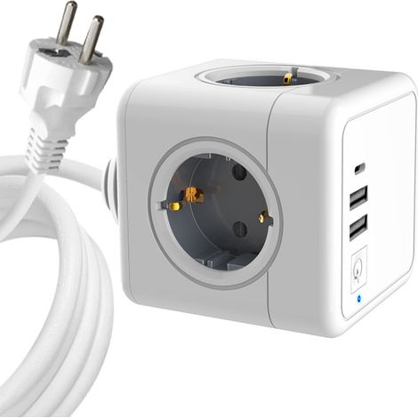 Multiprise Cube USB, multiprise à 3 prises avec 2 ports de charge USB (1/5)