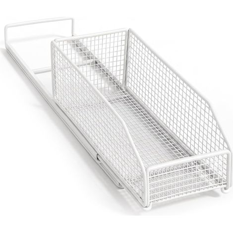 Tiroir télescopique extensible pour cuisine, panier de rangement avec système de rails pour armoires de cuisine, comptoirs, salle de bain, blanc, 15 x 39 x 14 cm (1/5)