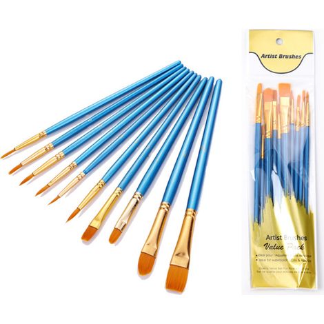 Brushes Aquarelle - Fibres Nylon - Longueur 16,6 À 19,2 Cm - Convient Pour Aquarelle Et Peinture À L Huile - 10 Pièces (1/5)
