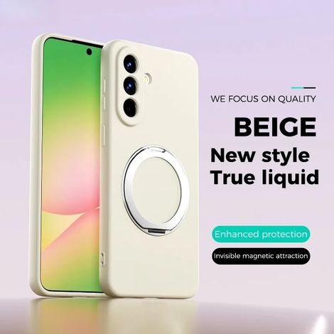 Étui de téléphone avec support de bague rotatif à 360° (beige, Galaxy S25), en silicone liquide, protection antichoc (1/5)