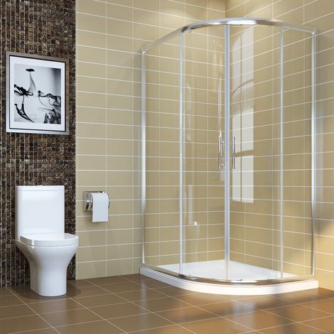 ELEGANT 1200 x 800 mm Right Quadrant Shower Enclosure 6mm Sliding Glass Walk in Cubicle Door with Tray + Waste (1/5)