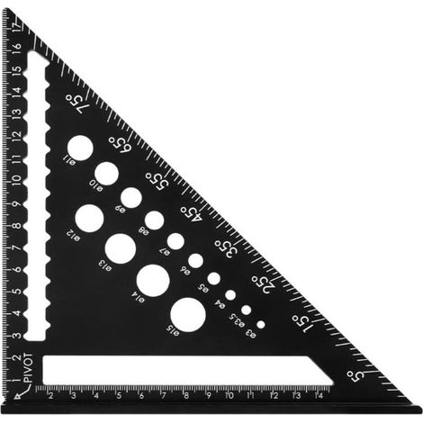 Équerre de vitesse avec 14 types de trous de perçage, équerre de charpentier multifonctionnel de 17,8 cm, règle triangulaire, équerre combinée en aluminium, équerre de mesure rapide. (1/5)