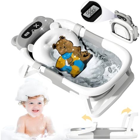 Vaschetta da bagno pieghevole per neonati, vaschetta pieghevole per neonati con morbido cuscino e termometro, vaschetta portatile antiscivolo, regalo perfetto per baby shower per bambine o bambini, sa (1/5)