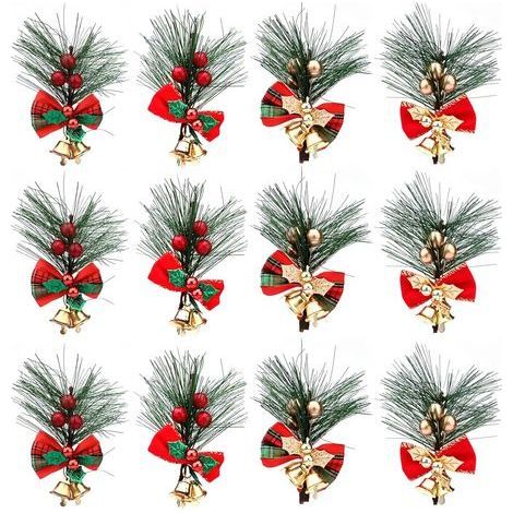 Branches de Pin de Noël Baies 12 Pièces Pics de Pin Artificiels de Noël avec Baies Rouges/Or et Arcs Branches de Baies Rouges de Noël pour Arrangements d'Arbres de Noël Décorations de Couronnes (1/5)