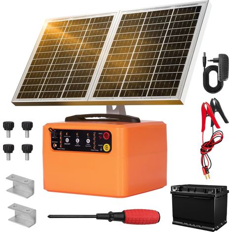 Clôture électrique solaire 48 km avec batterie, 6 kV-12 KV Berger électrique Contrôleur, 0,3-1,5 J Clôture électrique pour élevage d'animaux de berger, pour ferme, pâturage, jardin (1/5)